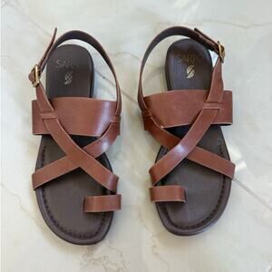 SARTO by Franco Sarto brown leather crisscross back strap gladiator sandals